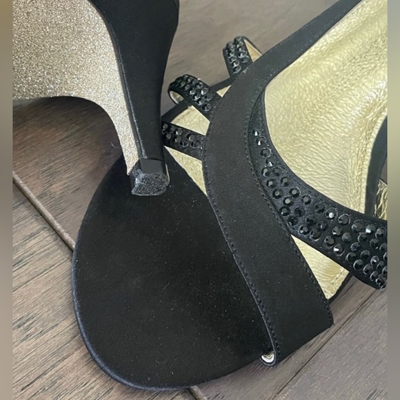 Adrianna Papell black satin heels with beads and sparkly heel - Picture 2 of 10